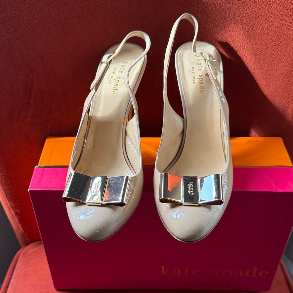 Kate Spade Beige Slingback Heels with Silver Bow
